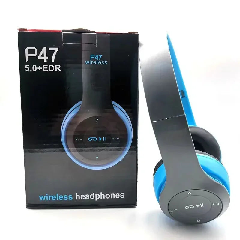 Headset P47 Estéreo 5.0 Bluetooth - Dobrável - Série Esportes Sem Fio - Jogo Headset para iPhone e XiaoMi